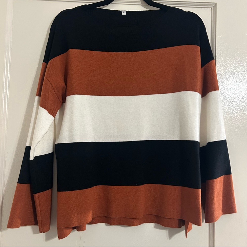 Black Orange and Cream Striped Sweater